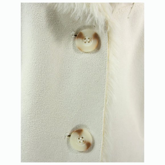 Coldwater Creek Ivory Faux Suede Shearling Fur Lined Sherpa Coat Whipstitch - Lg - Picture 2 of 11